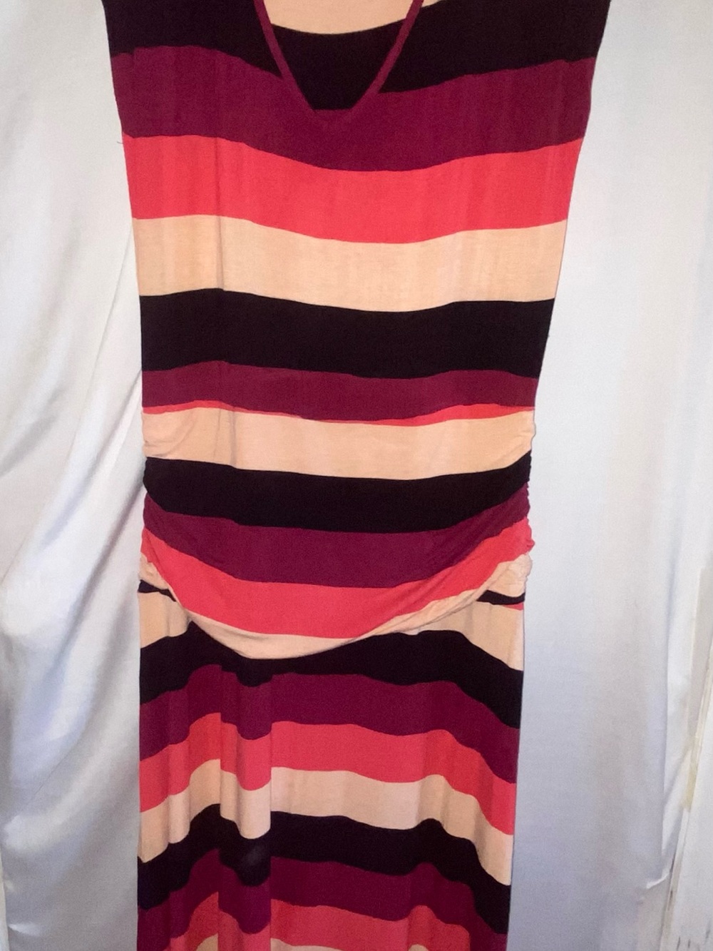 Torr Womens Dress 1X Super Soft Red Striped Jersey Maxi Plus Size V Neck
